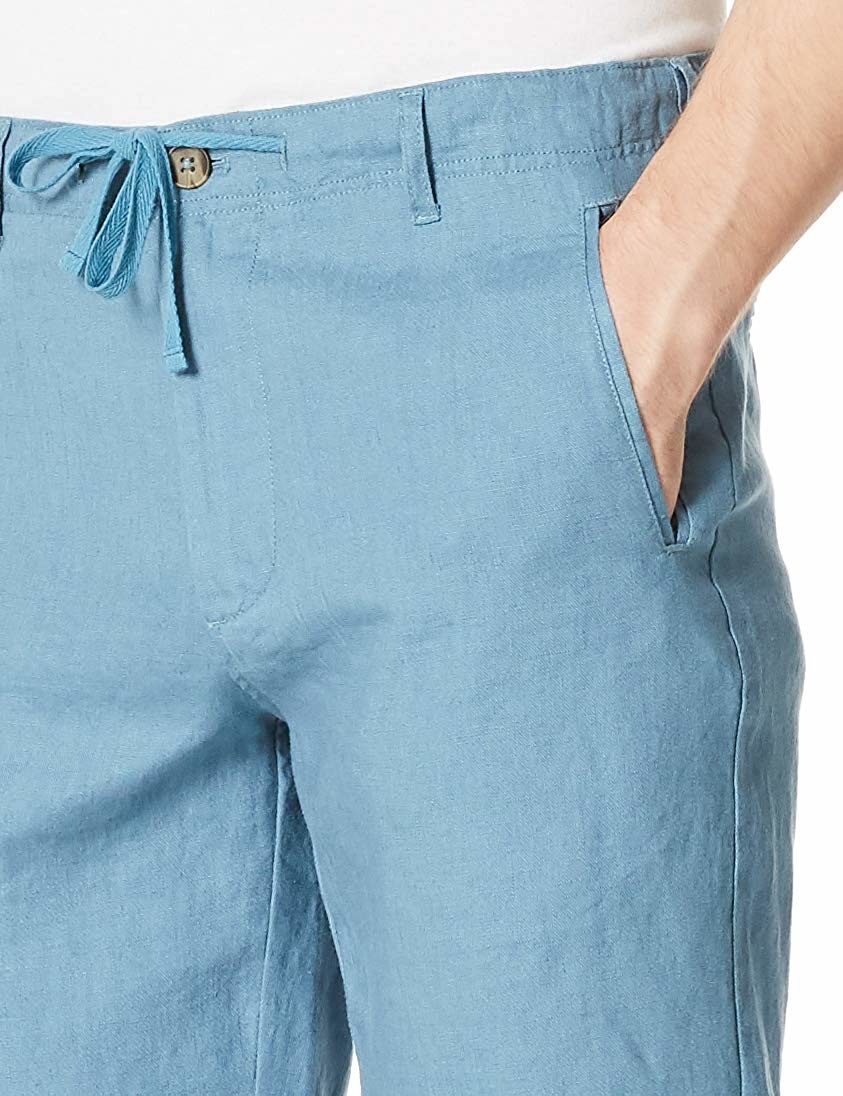 Size 32~48 Casual Fit Low Rise Mens Linen Shorts 100% Linen With Drawstring