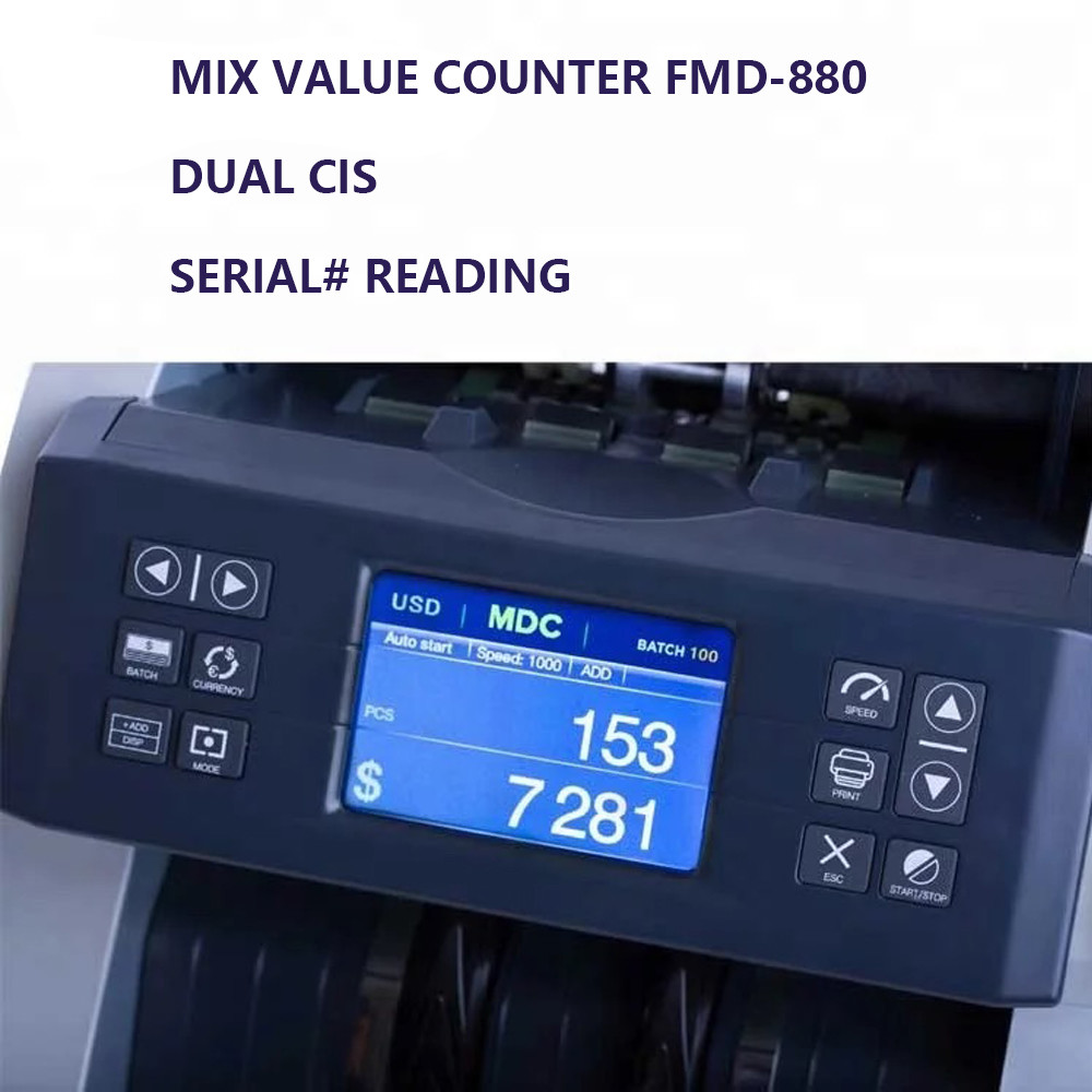 FMD-880 factory price Two CIS Mix value counting machine bill counter value USD EUR mix denomination value counting