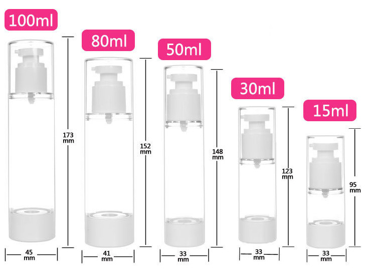 vacuum Lotion pump empty bottles 15 ml 30 ml 50 ml 80ml 100ml