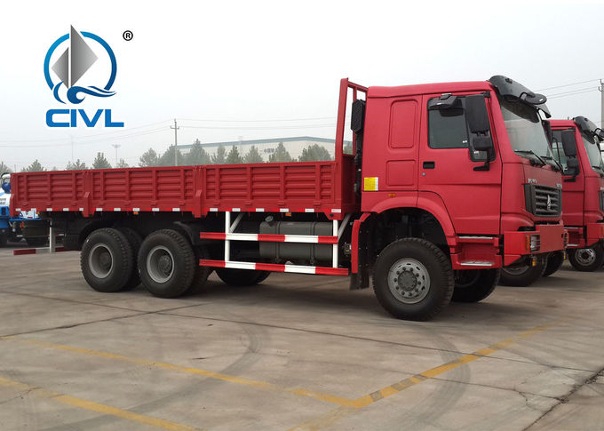 Red Color 10tires HW76 SINOTRUK HOWO Heavy Cargo Trucks Euro 2 LHD 6X4 336HP For Transport