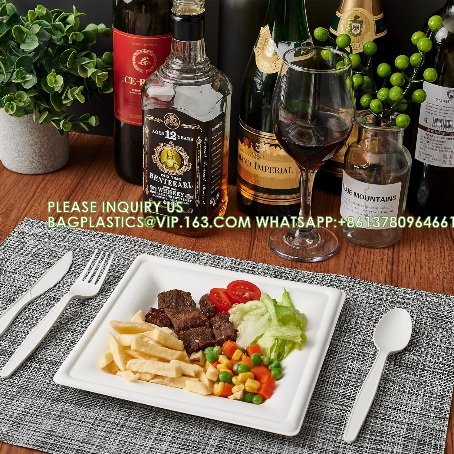 Compostable Paper Plates Set 300pcs Disposable Sugarcane Plates Eco-Friendly White Square Plates With Napkins