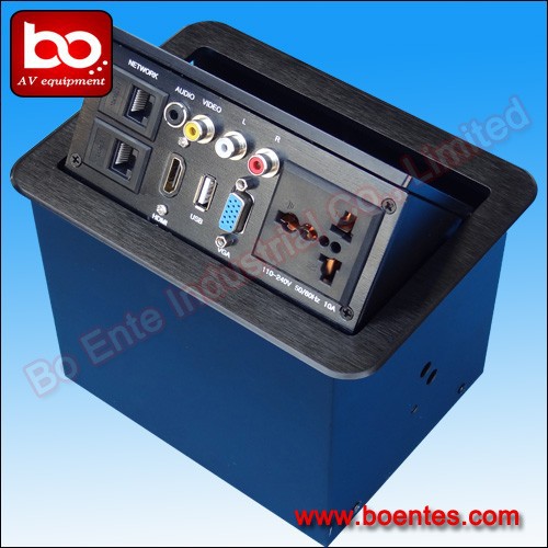 Aluminum Brushed Hydraulic Tabletop Pop Up Socket/Desktop Power Outlets with Bottom Interface Plug