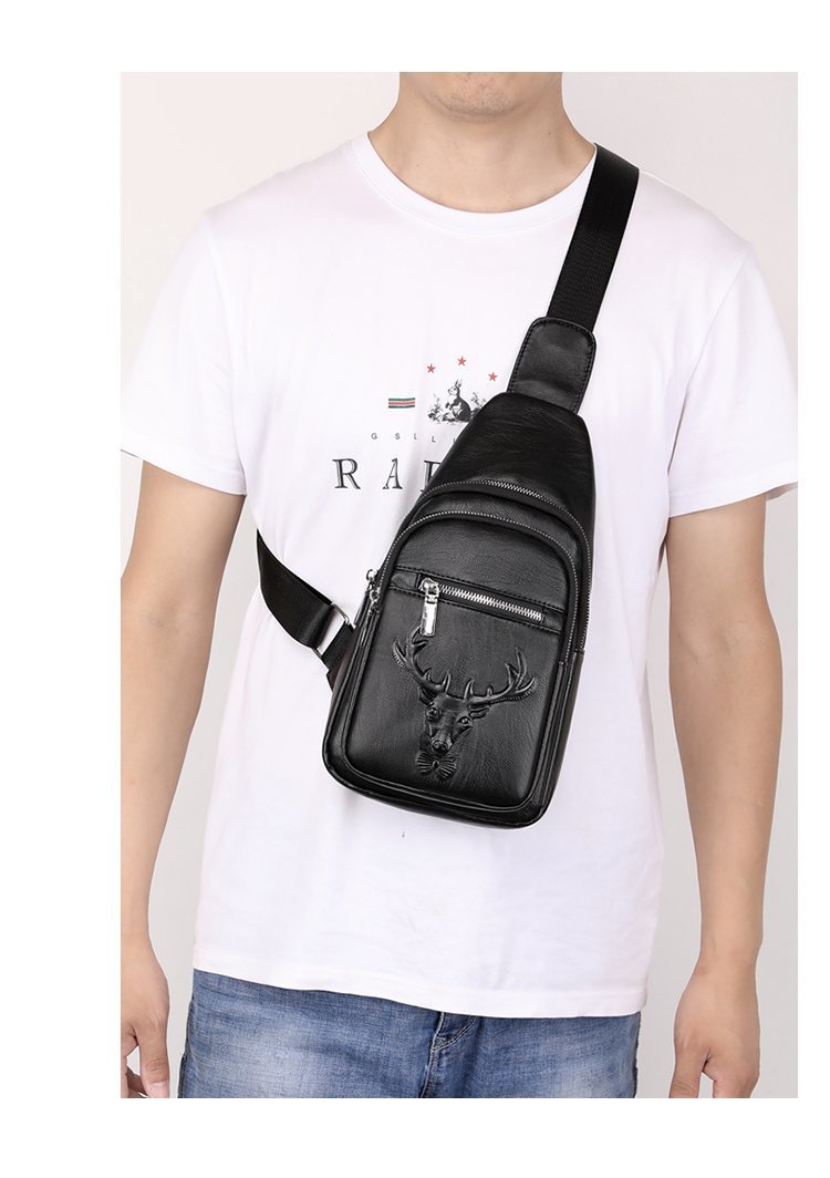 Trendy Black Leather Belt Bag for Men Crossbody Crocodile Grain Travel Fashion Bag PU Opp Sacoche Custom T/T