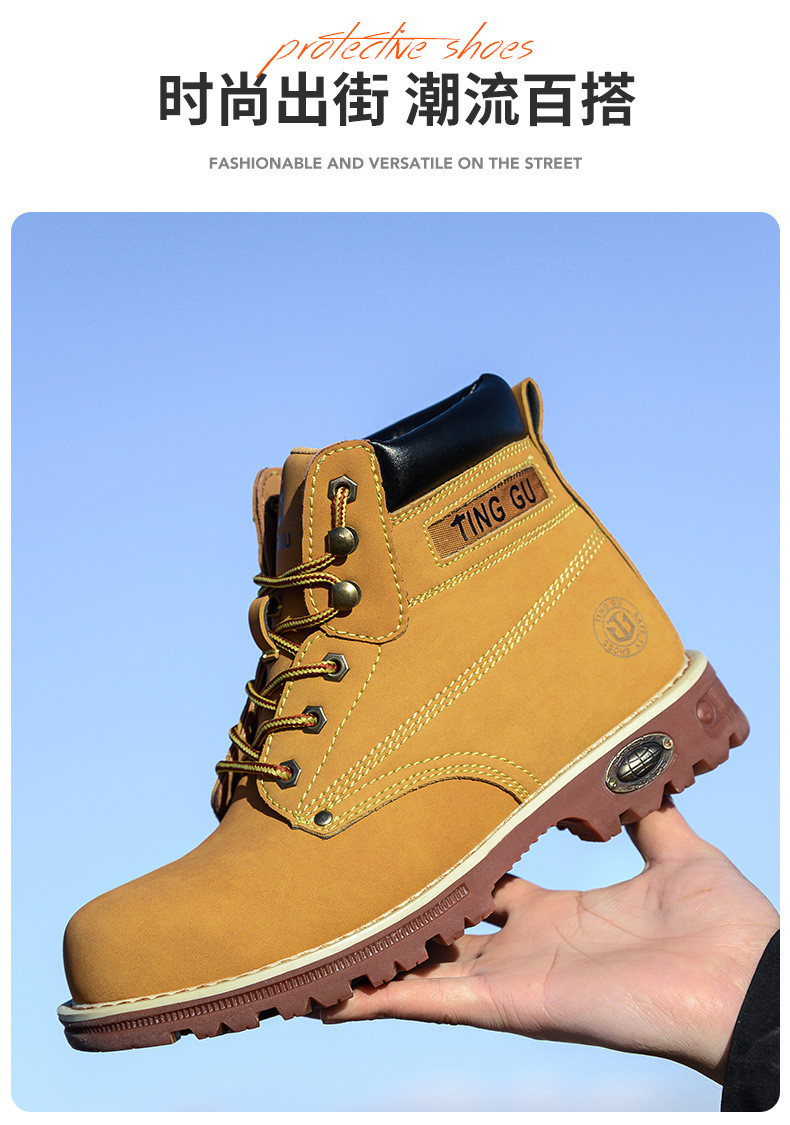Black Microfiber Leather Safety Boots Beef Tendon Sole Work Shoes For Men
