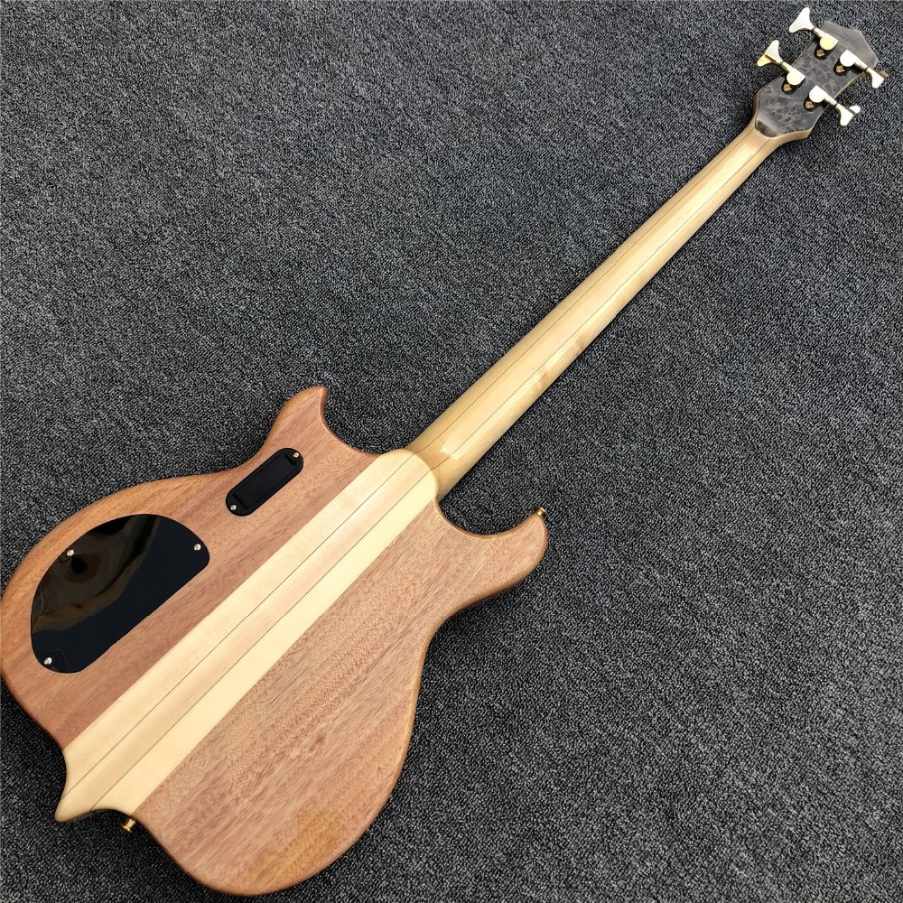 Free shipping Burst Maple top 4 strings Bass Guitar,Neck through body,Ebony fingerboard active pickups Electric bass
