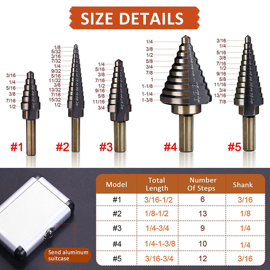 3pcs Hss4241 Titanium Coated Step Core Drill Bit Set For Metal Drilling