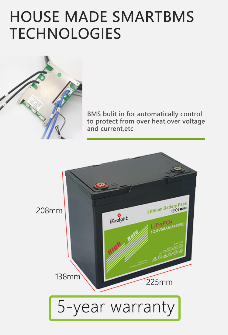 50AH 12.8V LiFePO4 Lithium Battery Backup Power Grade A Built In BMS