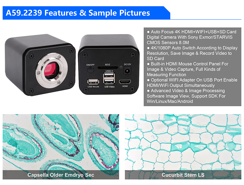 A59.2239 Auto Focus 4K HDMI+WIFI+USB Camera Mouse Measure OPTO-EDU