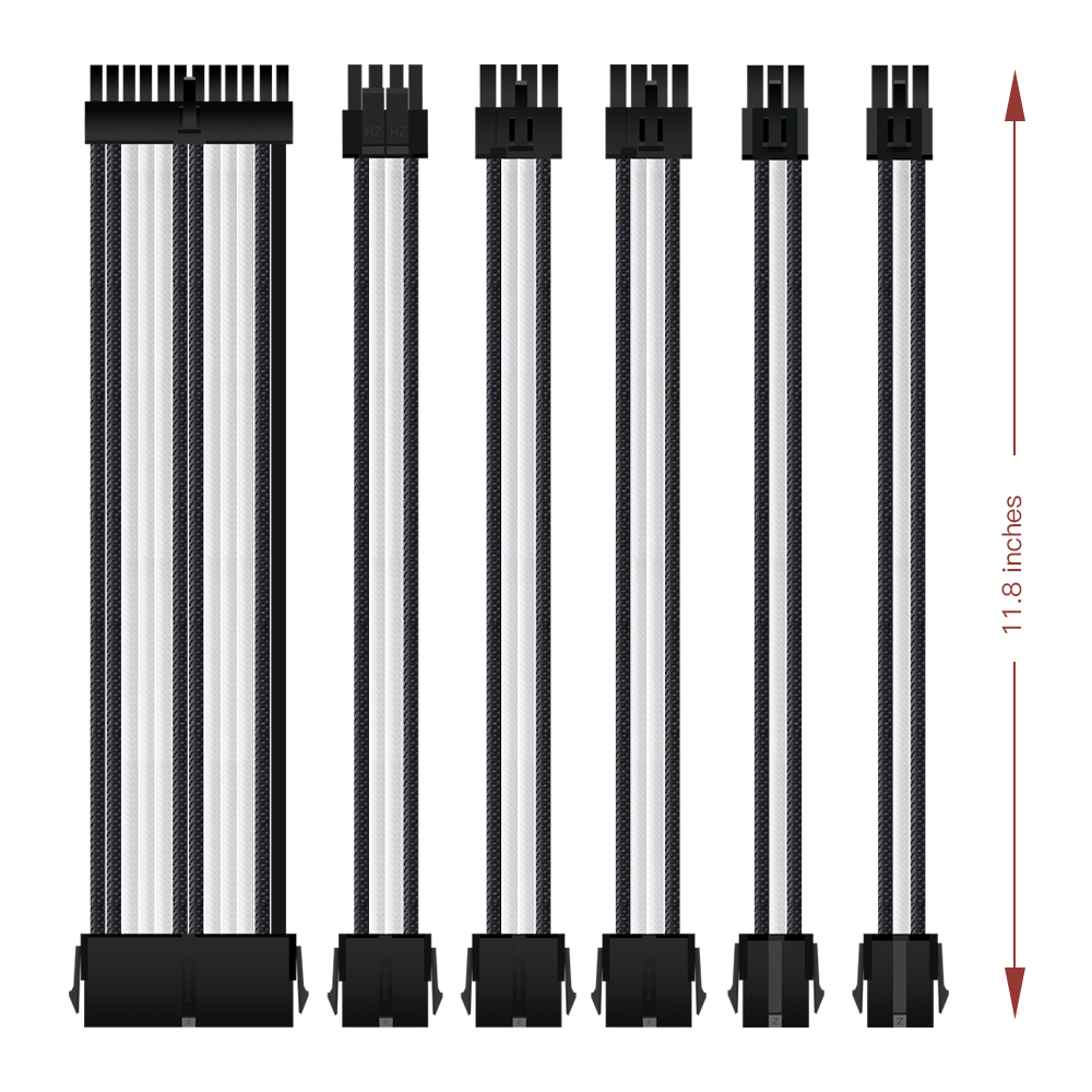 Sleeve Extension Power Supply Cable Kit 18AWG ATX 24P+ EPS 8-P+PCI-E8-P with Combs for PSU to Motherboard/GPU