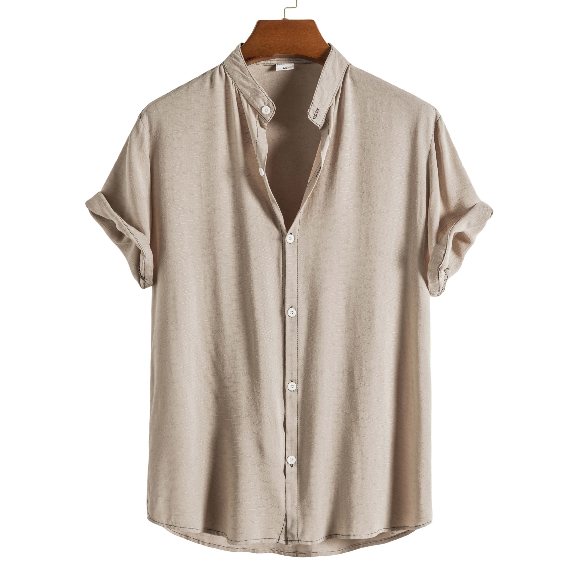 Short Sleeve Shirt Casual Men's V-Neck T-Shirt Oversized Flax Shaper Cooling 100% Cotton