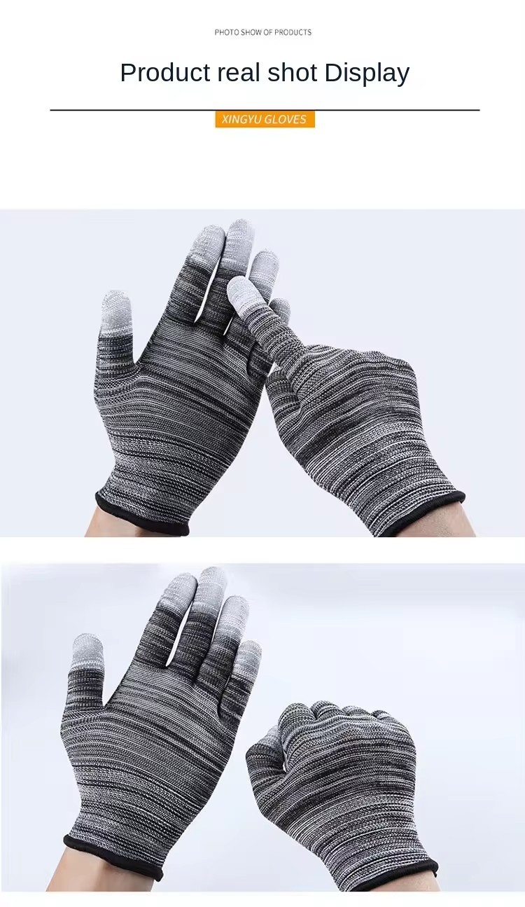 PU Finger Gloves Nylon Glue Impregnated Thin Anti Skid And Wear Resistant Labor Protection Gloves
