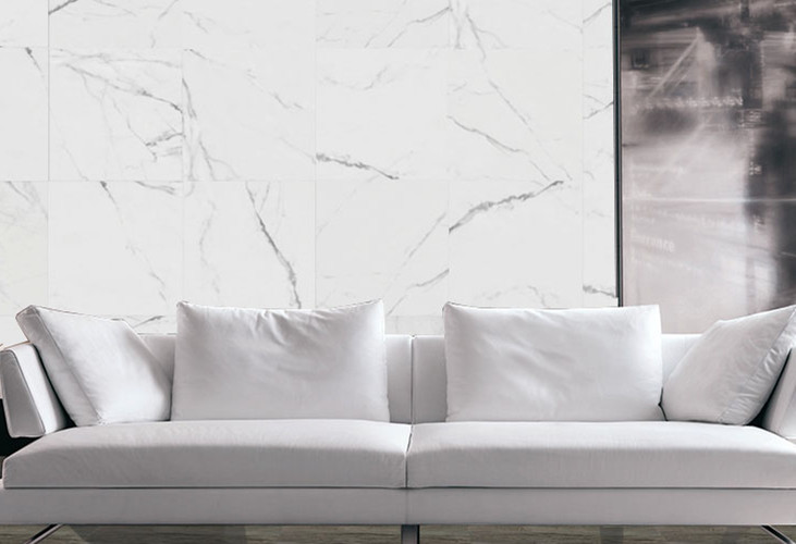 Super White Carrara Polished Porcelain Tile , Ceramic Marble Floor Tiles