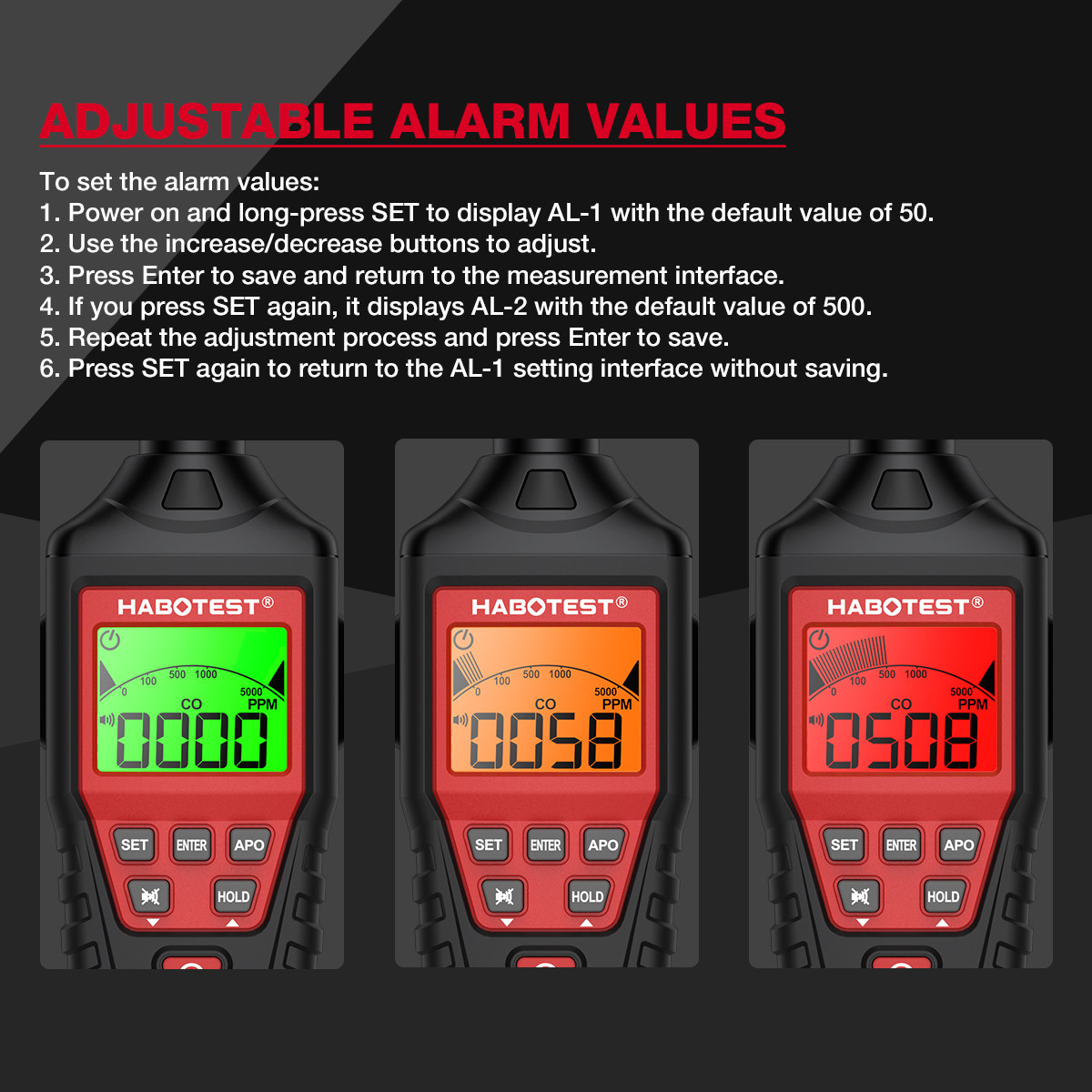 HT621 Carbon Monoxide Detector Alarm New Photoelectric Sensor Professional High Precision CO Gas Tester LCD Display