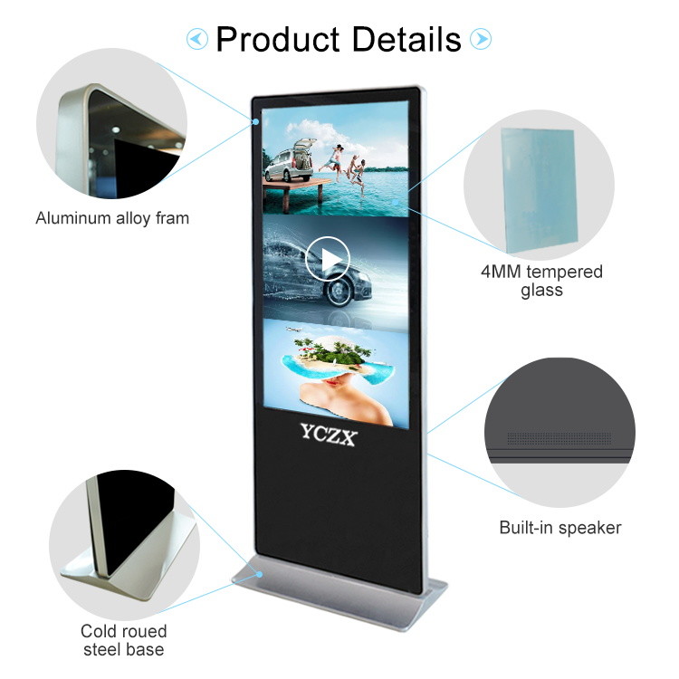 65 Inch Floor Standing Kiosk , Digital Information Display Monitors