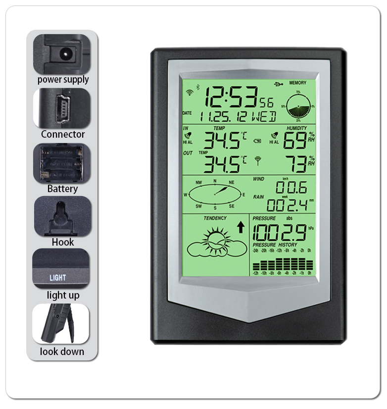 Indoor Temperature Range 0 To 60 °C Solar Powered Weather Station With Outdoor Sensor