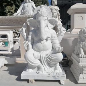 Buy cheap Lord Ganesh Statues Marble Sculpture Life Size Hindu God Garden Statue White Stone Carving Indian Religions product