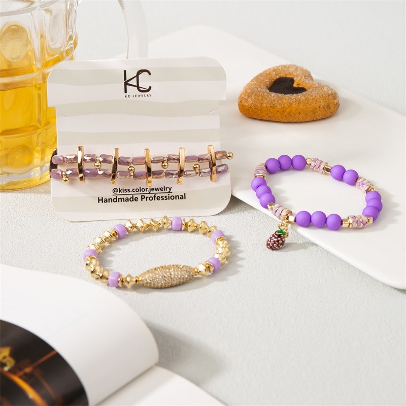 Purple Glass Seed Stackable Beaded Stretch Bracelets Crystal Dainty Handmade