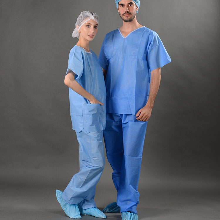 Hospital V Neck Blue Unisex Uniform Disposable Scrub Suit Set Blue Scrub Suit with Elastic Waist