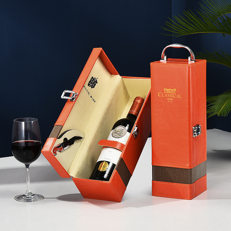 Waterproof Practical Leather Wine Gift Box , Thickened Single Wooden Wine Box