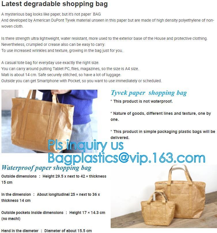 Cheap Lightweight Cheap Brown Custom Made Print Logo Water-proof Tyvek Paper Tote Shopping Bageco reusable promotion gif