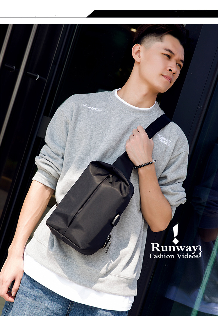 Water Resistant Polyester Lining Anti Theft Chest Sling Bags With USB 5L