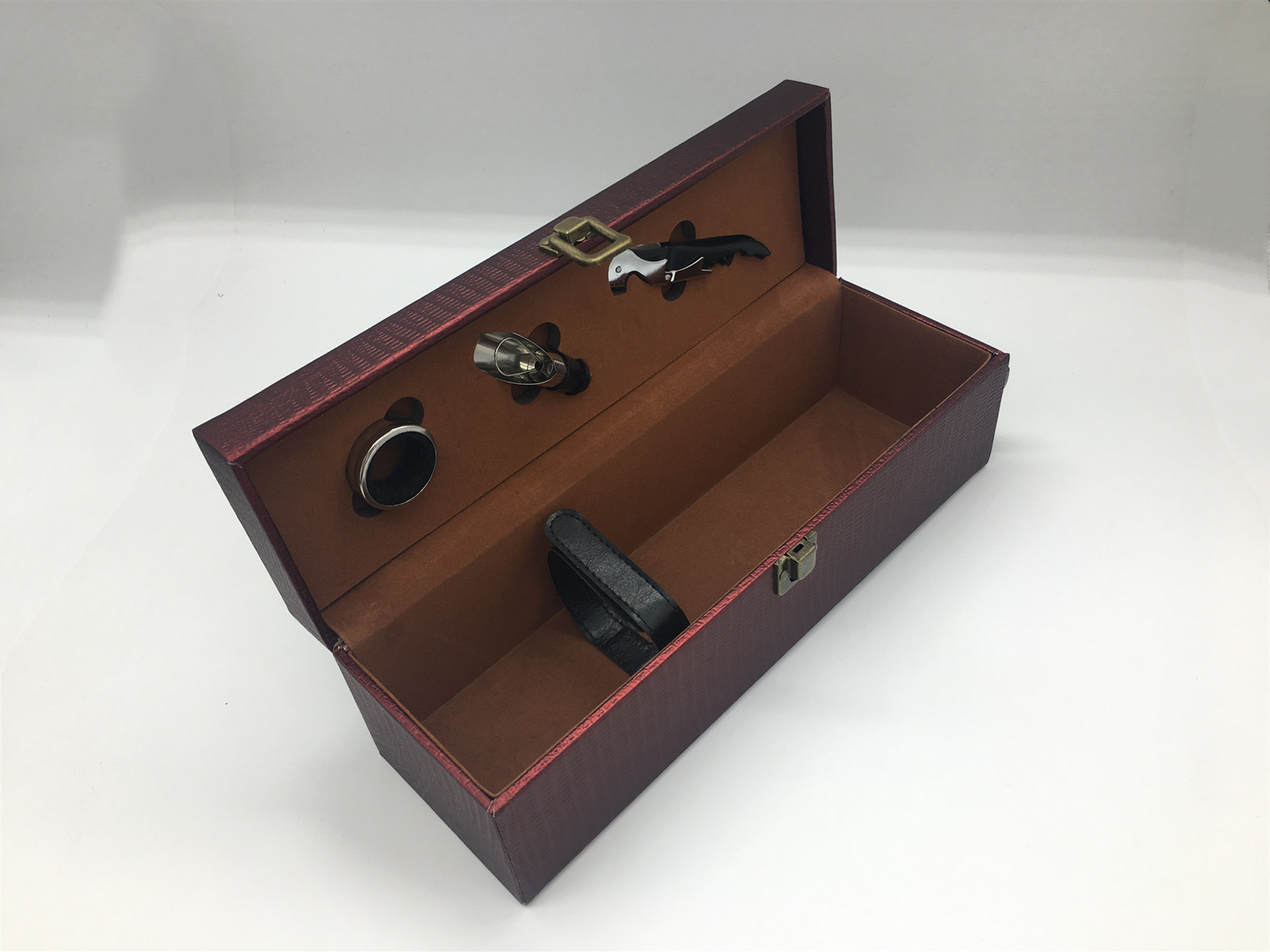 Custom PU Leather Luxury Bottle Packaging / Single Wine Box Hot Stamp Finishing