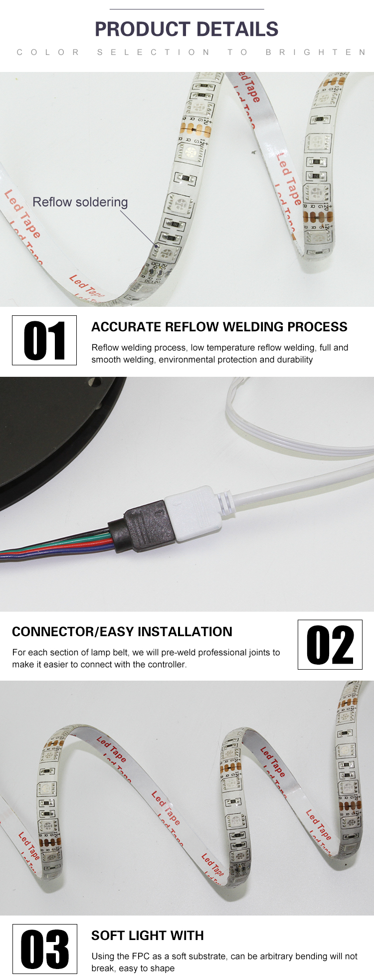 IP67 15W RGB LED Strip Motion Sensor Led Strip Lights For Kitchen