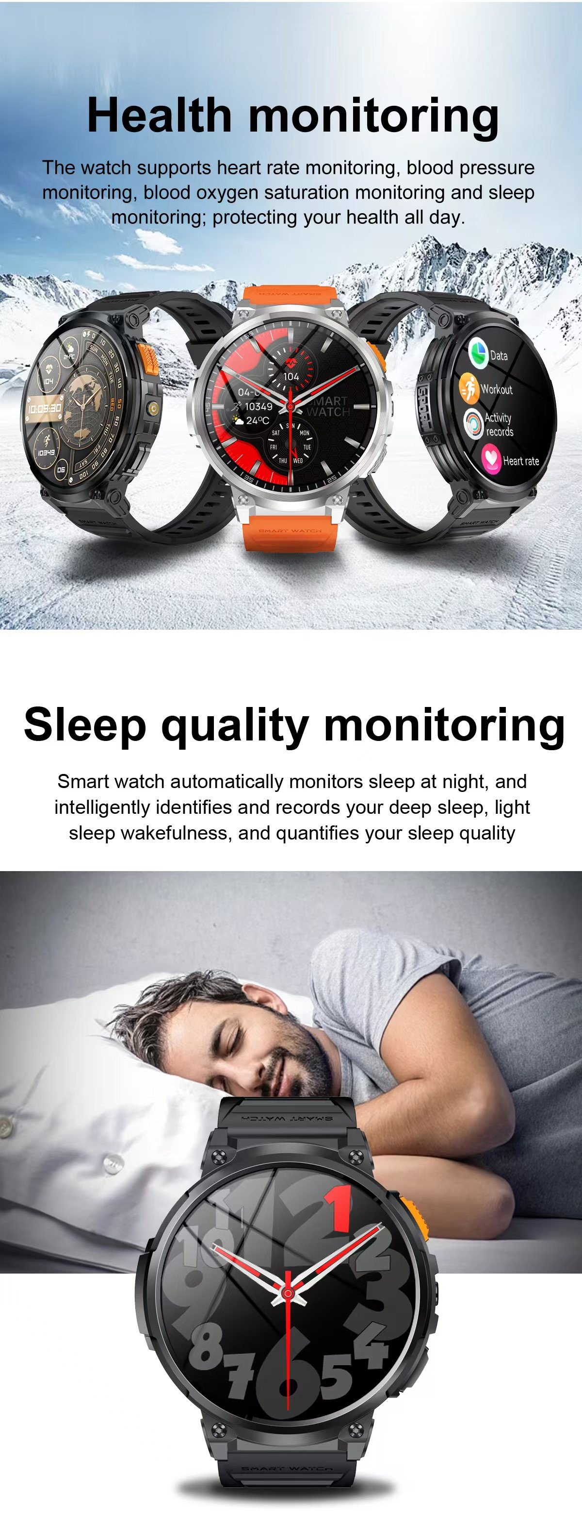 Outdoor BT Music Smart Watch IP68 Sleep Monitor SmartWatch K66 730mah Battery