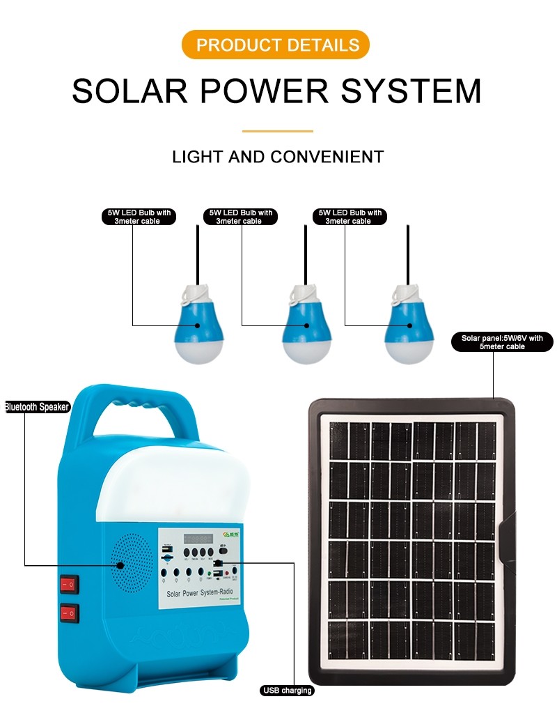 Portable Mini Solar Power Kits For Home With Music Speaker Systems Fan Solar Energy And Light 5W 6V