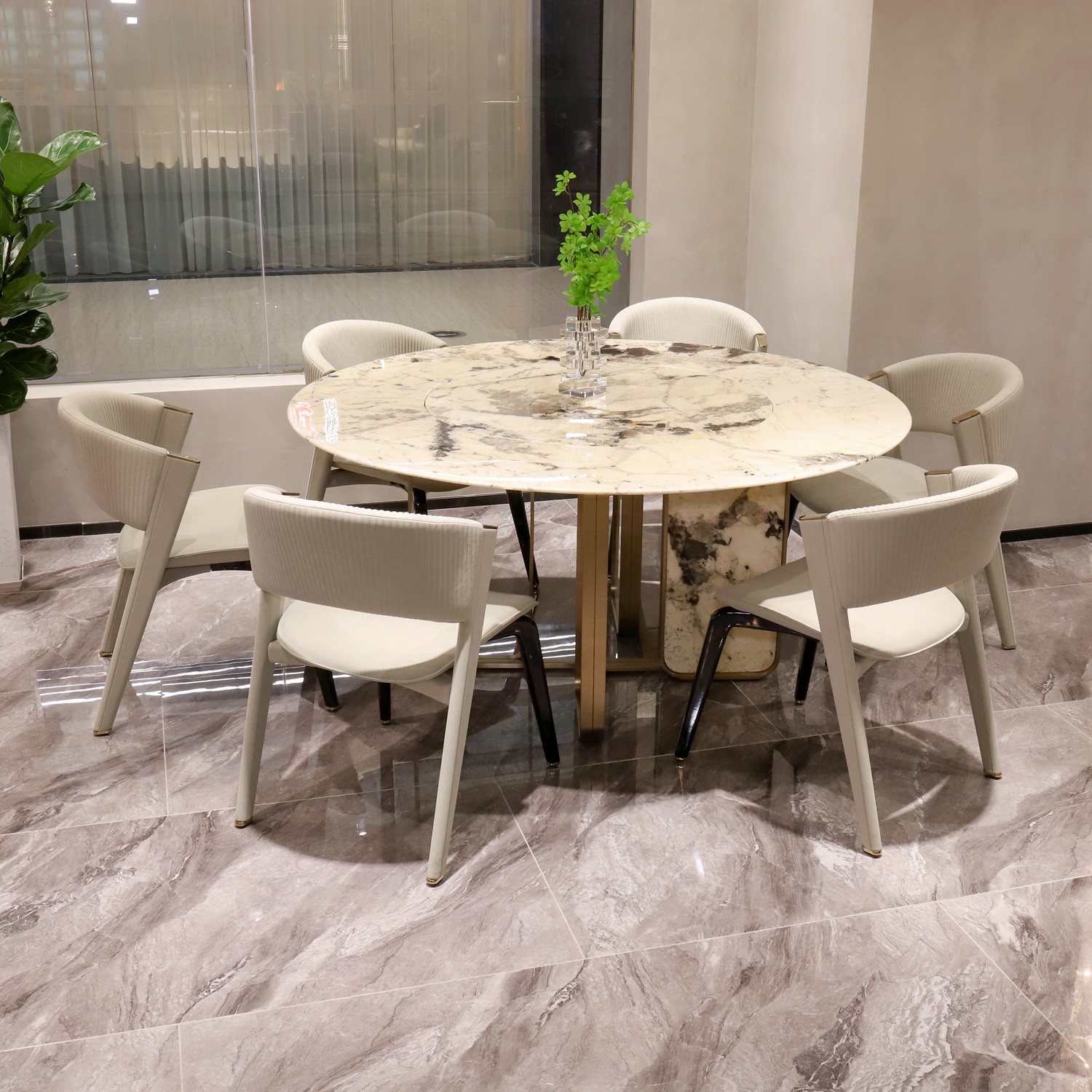 High End Modern Leather Dining Room Chair Gold Plated Stainless Steel Luxury Dining Chair