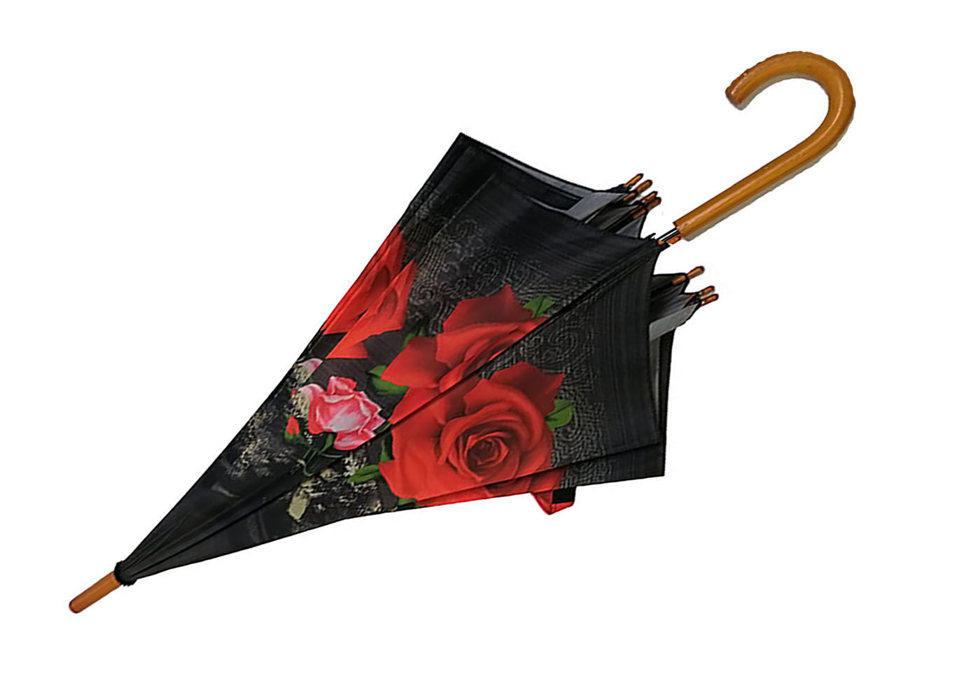 DIY Personalized Auto Open Stick Umbrella Black With Red Custom Design