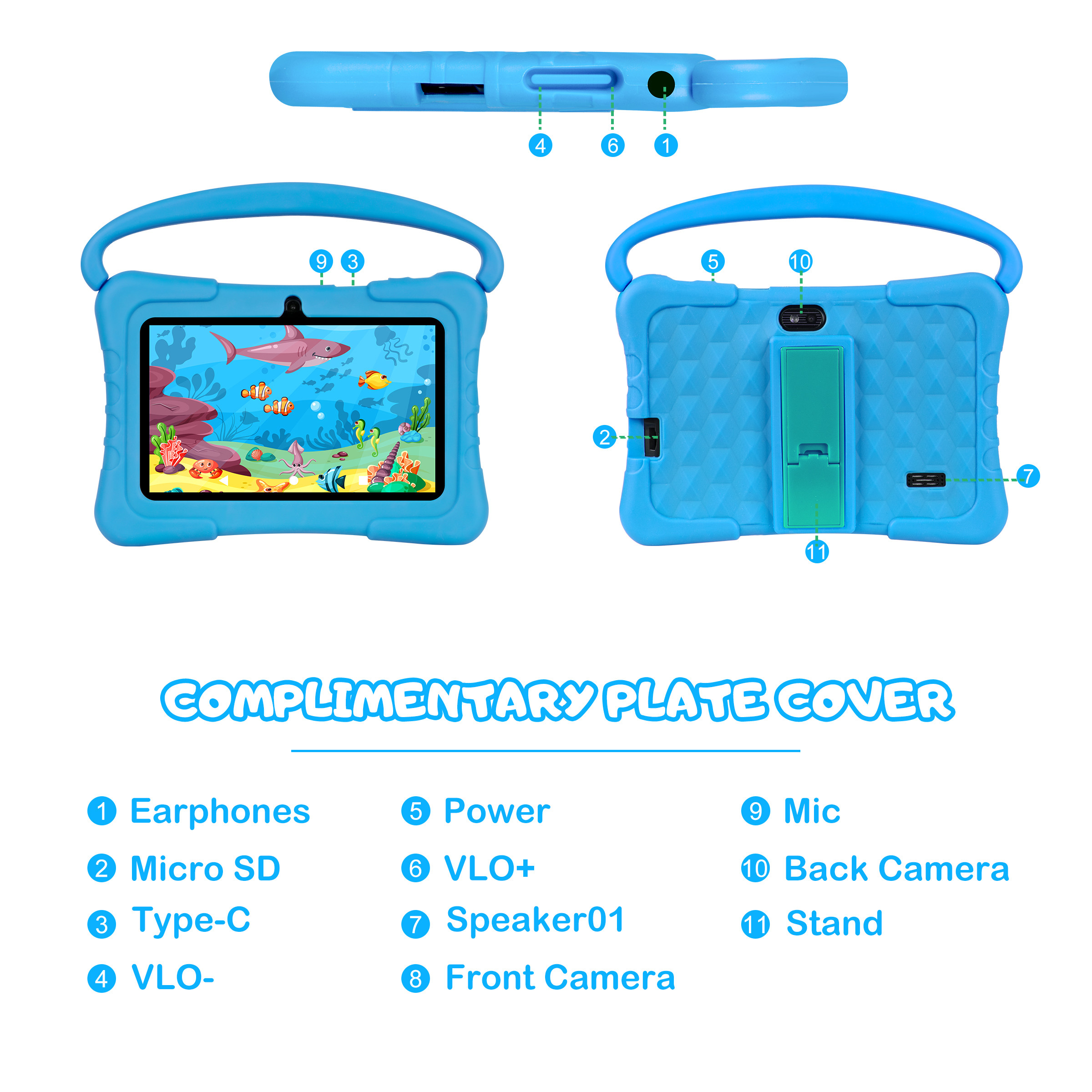 Android Tablets 2GB RAM 16GB 32GB ROM Kids Educational Learning 7 inch Tablet PC with tablet cover