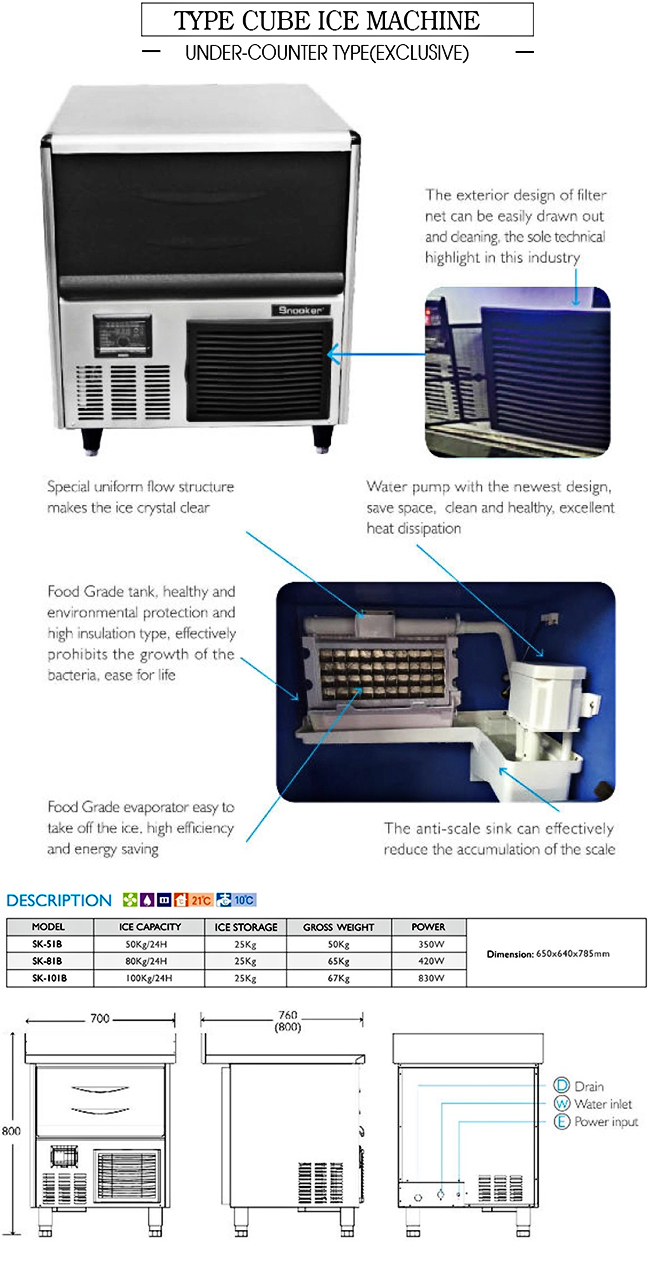 Commercial Ice Making Machine For Restaurant Under - Counter Equipment Ice Maker
