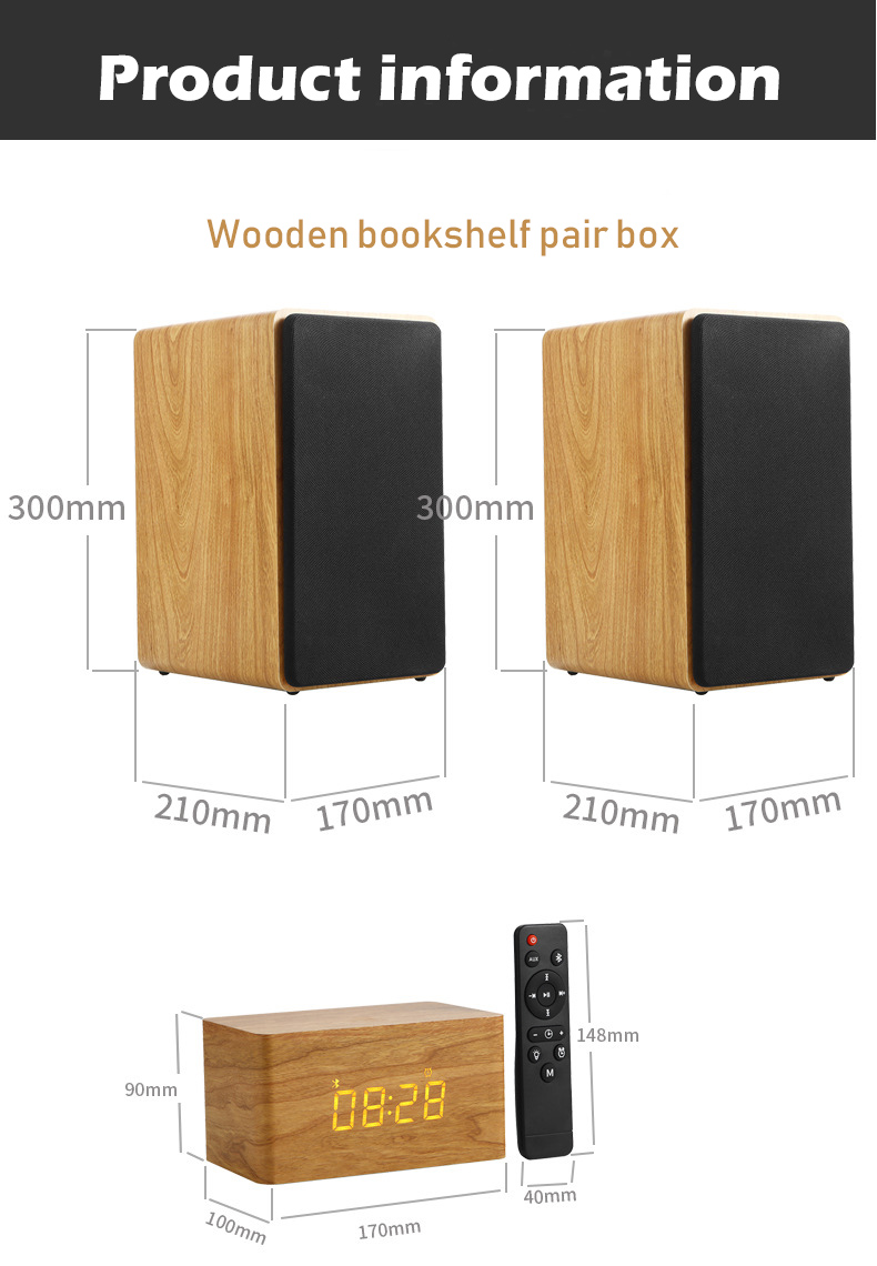 Multimedia Wood Bookshelf Speakers , Wireless Mini Hifi Bluetooth Speakers