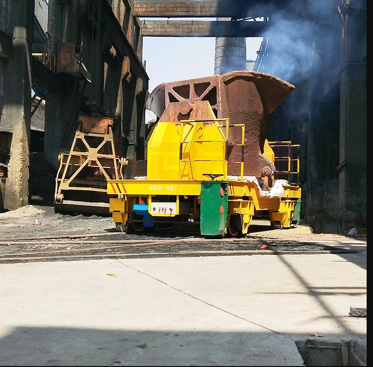 steerable heavy load ladle transfer cart with lifting table for industrial material handling