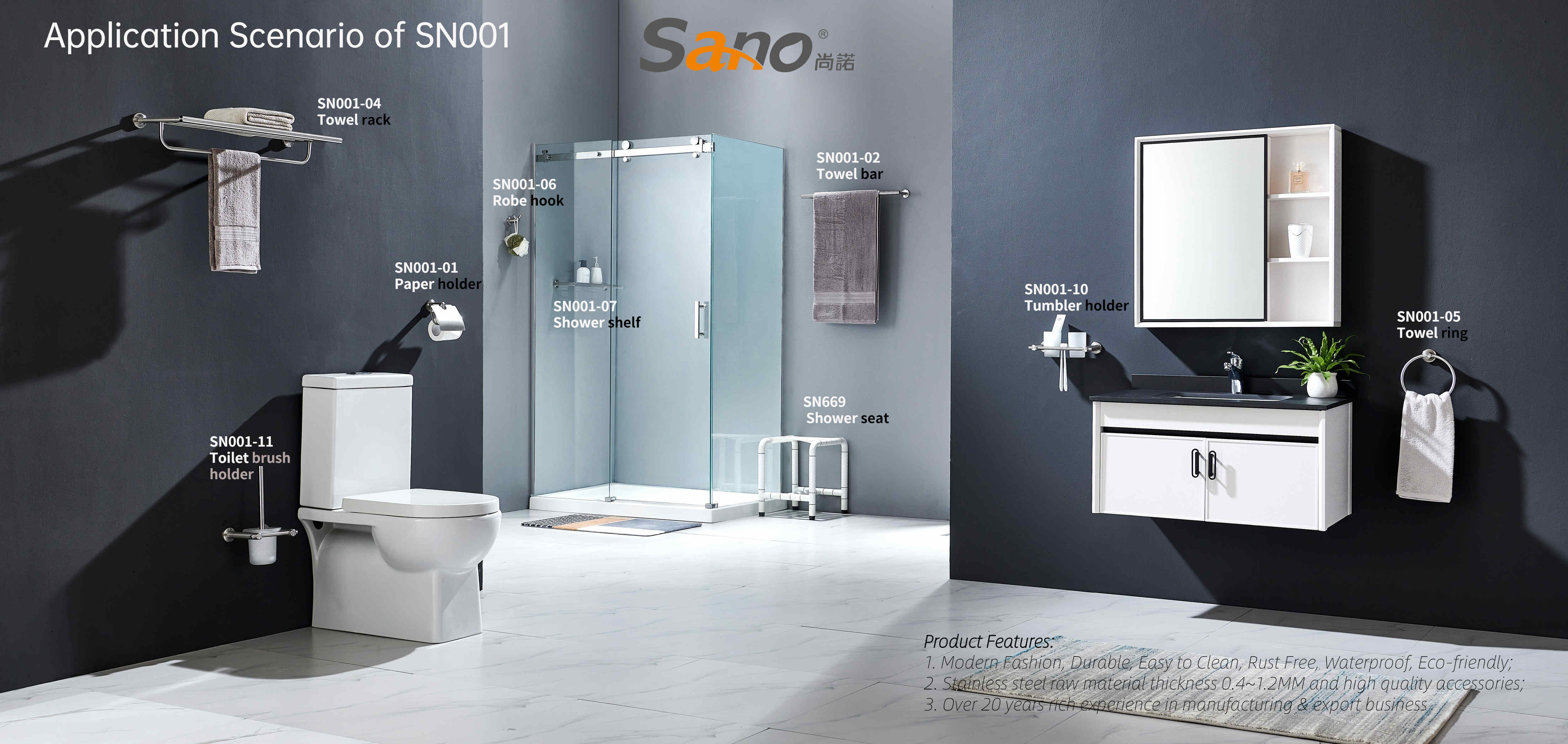 Stainles Steel 304 Bathroom Accessory Sets Hotel Toilet Accessories 11 Piece Bathroom Set