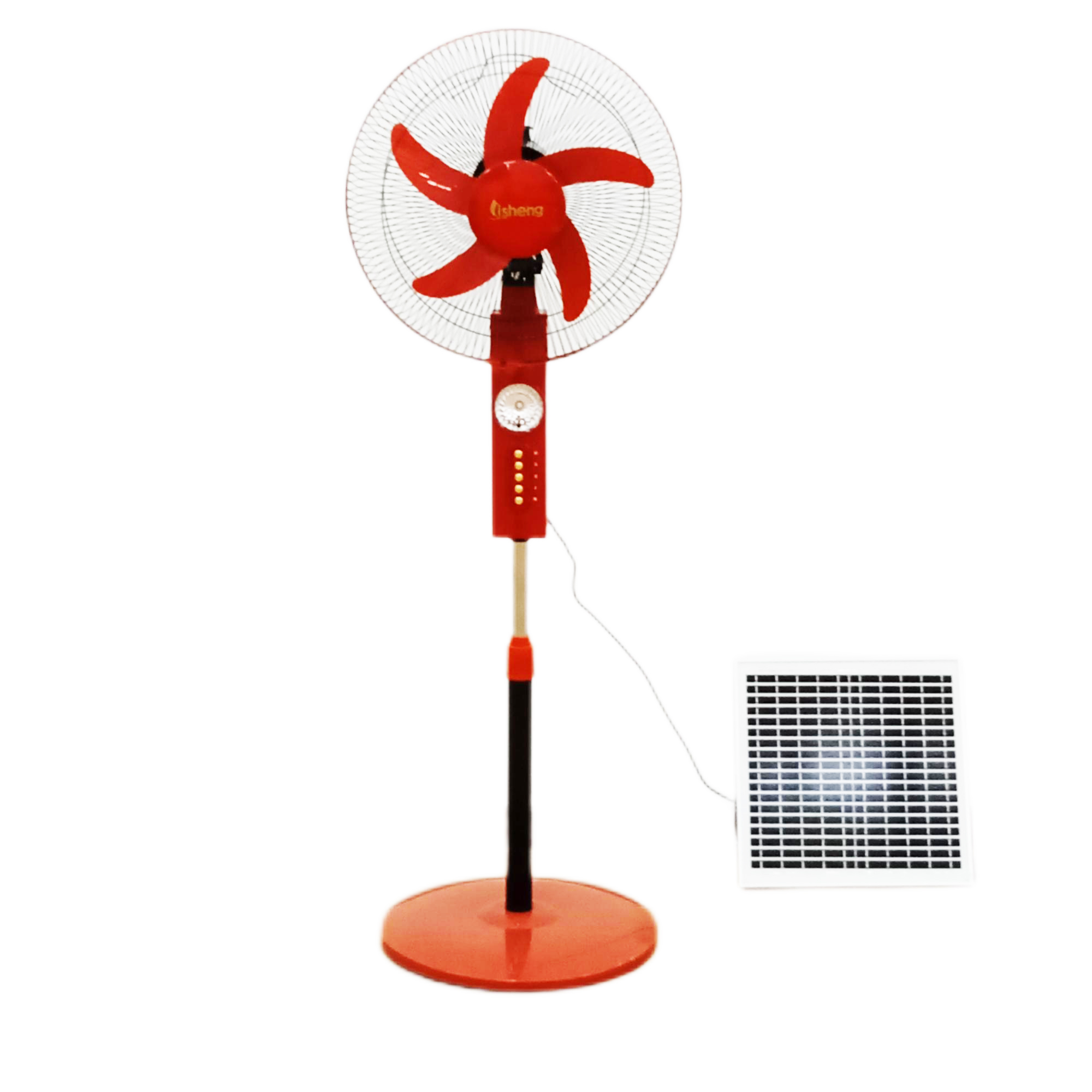 Plastic AC / DC 12V Brush Motor Solar Floor Fan 16 Inch With Led Lights And Solar Panels