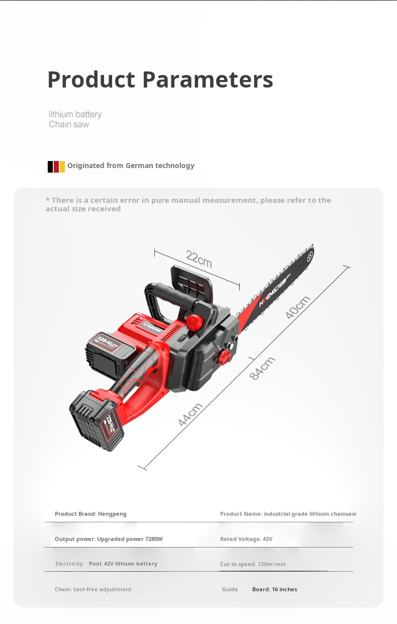 Safety Brushless 16inch Electric Chain Saw Rechargeable Hand Held Battery Chainsaw