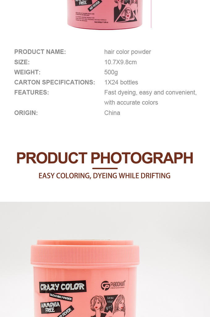 Convenient Professional Permanent Hair Color Powder 500G Ammonia Free Salon Use