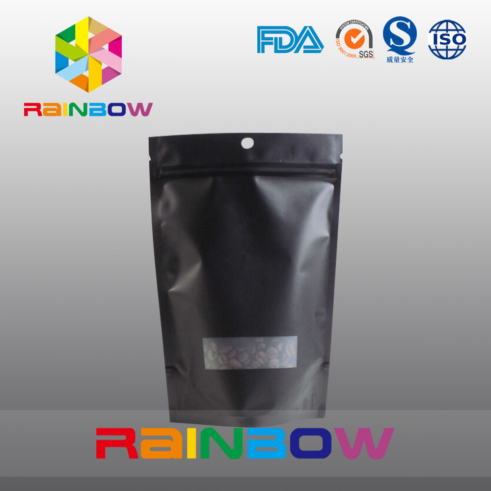 Aluminum Foil Tea Bags Packaging / Stand Up Matt Black Plastic Coffee Bag With Zip Lock