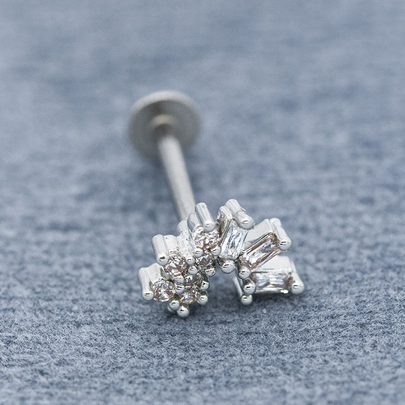 Clear Zircon Gems Labret Piercings Jewelry 16G 8mm Labret Stud Earring