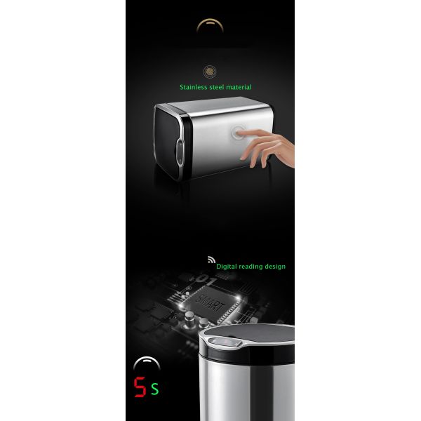 3.4 gal Garbage Slim Townew T3 Slim Stainless Steel Trash Can with Smart Sensor