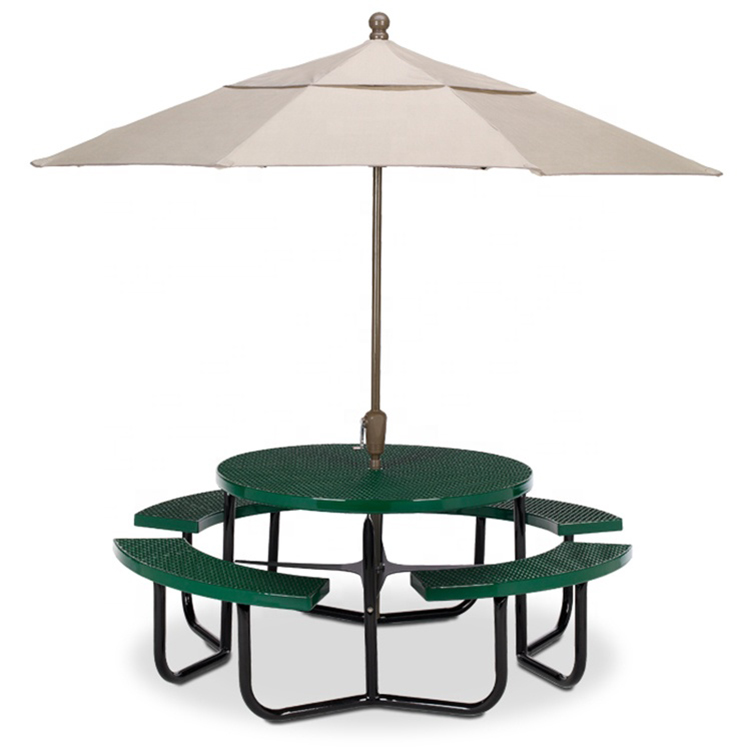 Factory Custom Make Metal Picnic Table Galvanized Steel Picnic Table Garden Park Round Perforated Picnic Table