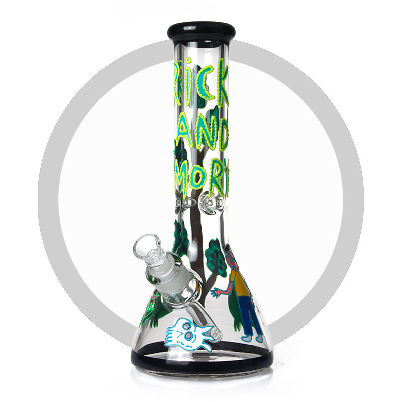 13.5 Inch Rick And Morty Bong 7mm Thick Glass Smoking Water Pipes Mixed Color