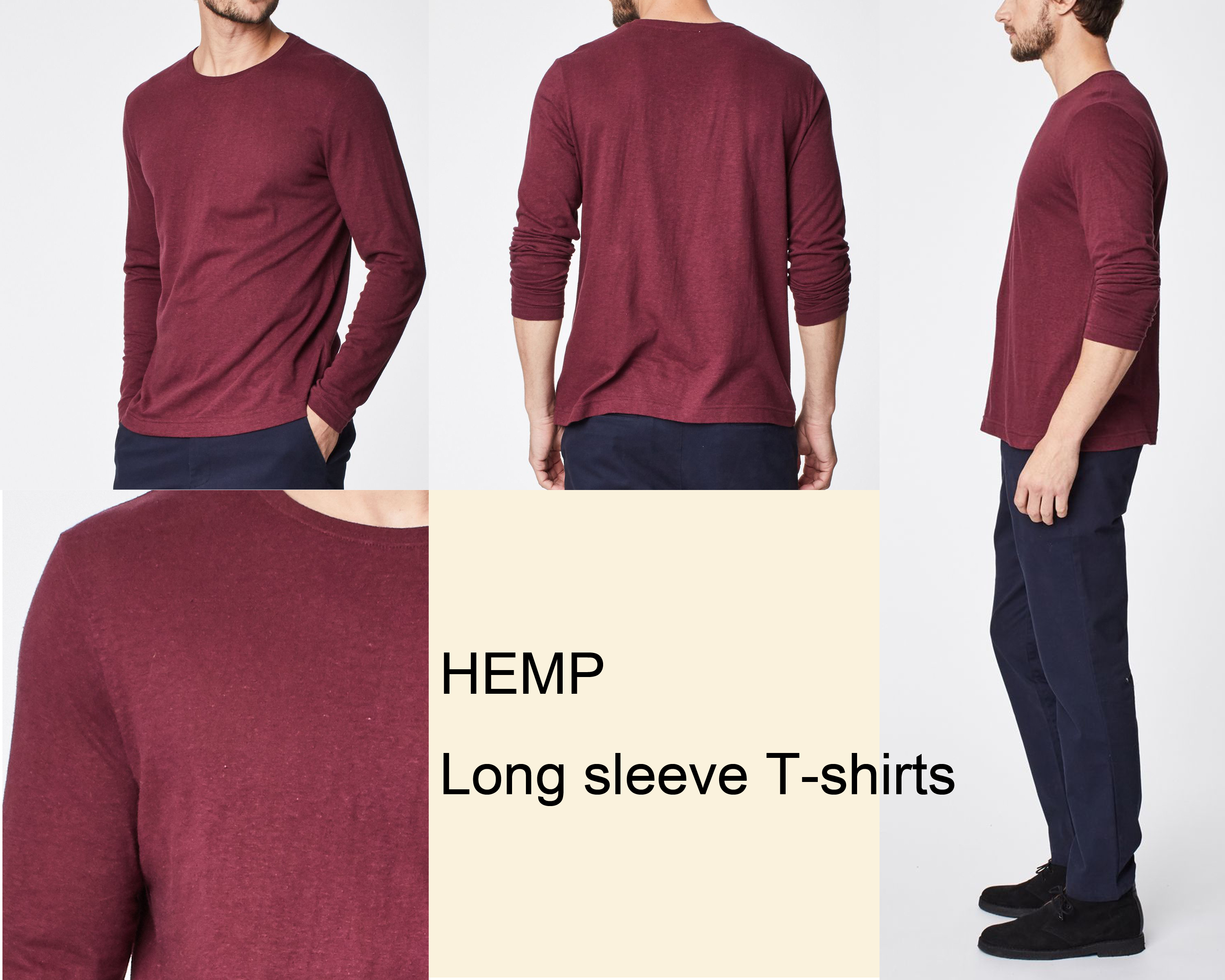 Eco Friendly Round Neck Hemp Cotton Clothing Long Sleeve Blank Design
