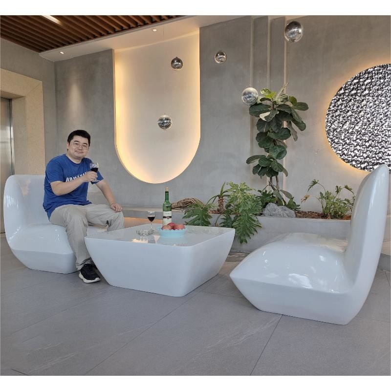 Custom Fiberglass Resin Furniture Table Chair Sets White color