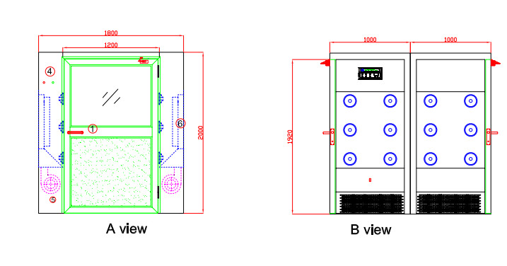 Industrial 4 Person Air Shower System Single Leaf Large Door , 22-25m/s Wind Speed