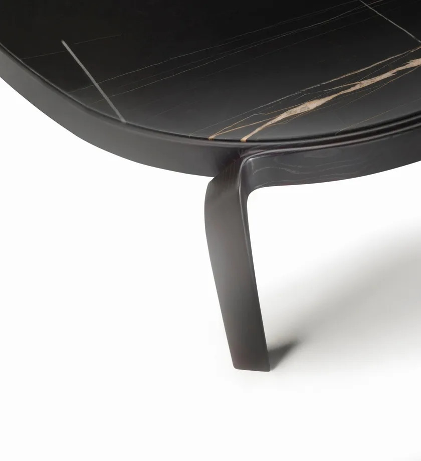 Premium Interior Coffee Side Table With Marble Top Curved Walnut Frame Legs