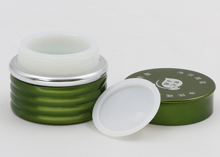30ml Green Glass Cosmetic Jars , Ribbed Body Cosmetic Sample Pots