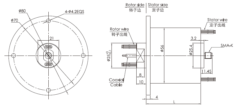 o056 series O056 Series HD-SDI(1080P) HD Slip Ring slip ring Drawing 